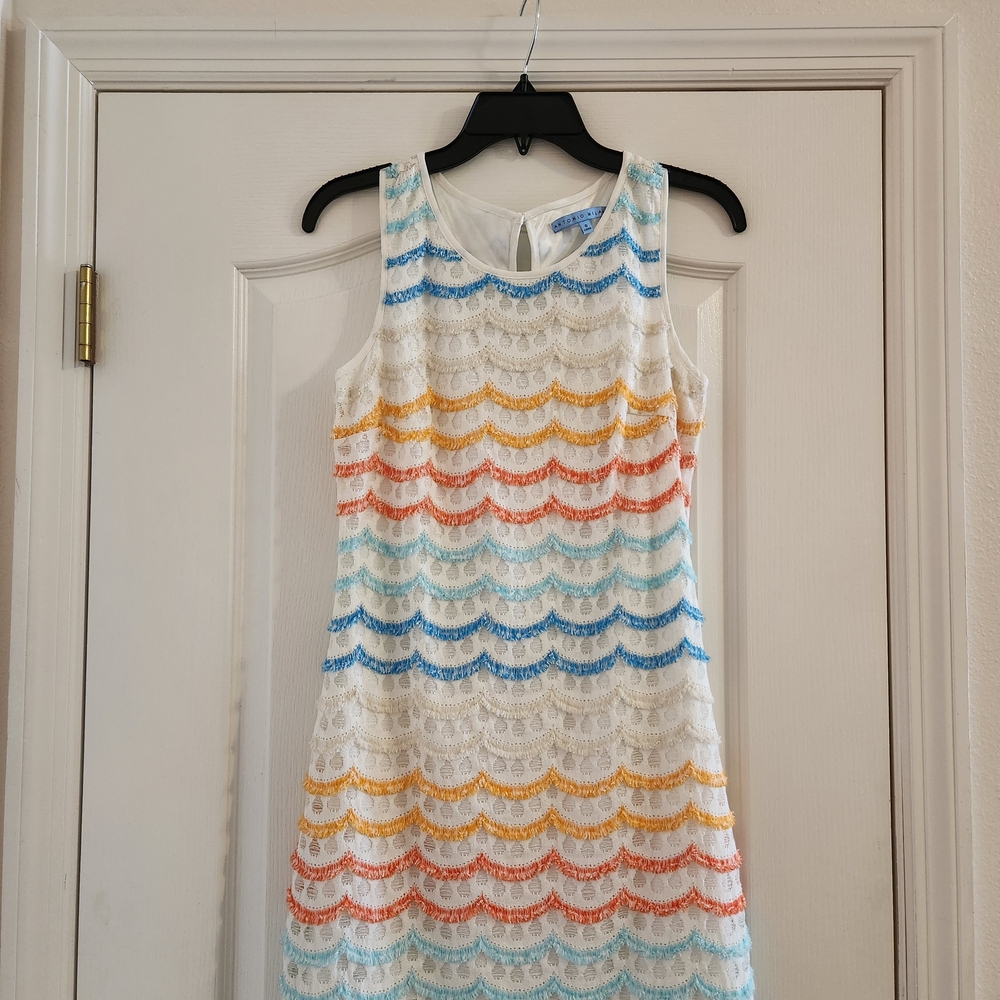 ANTONIO MELANI White With Multicolor Wavy Stripes Dress